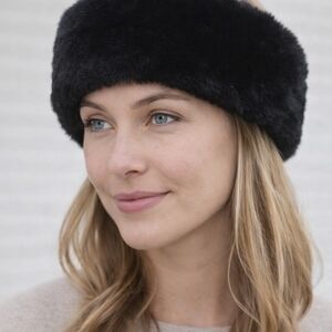 Women's Winter Faux Fur Headband Elastic Furry Ear Warmer Earmuff Style Black
